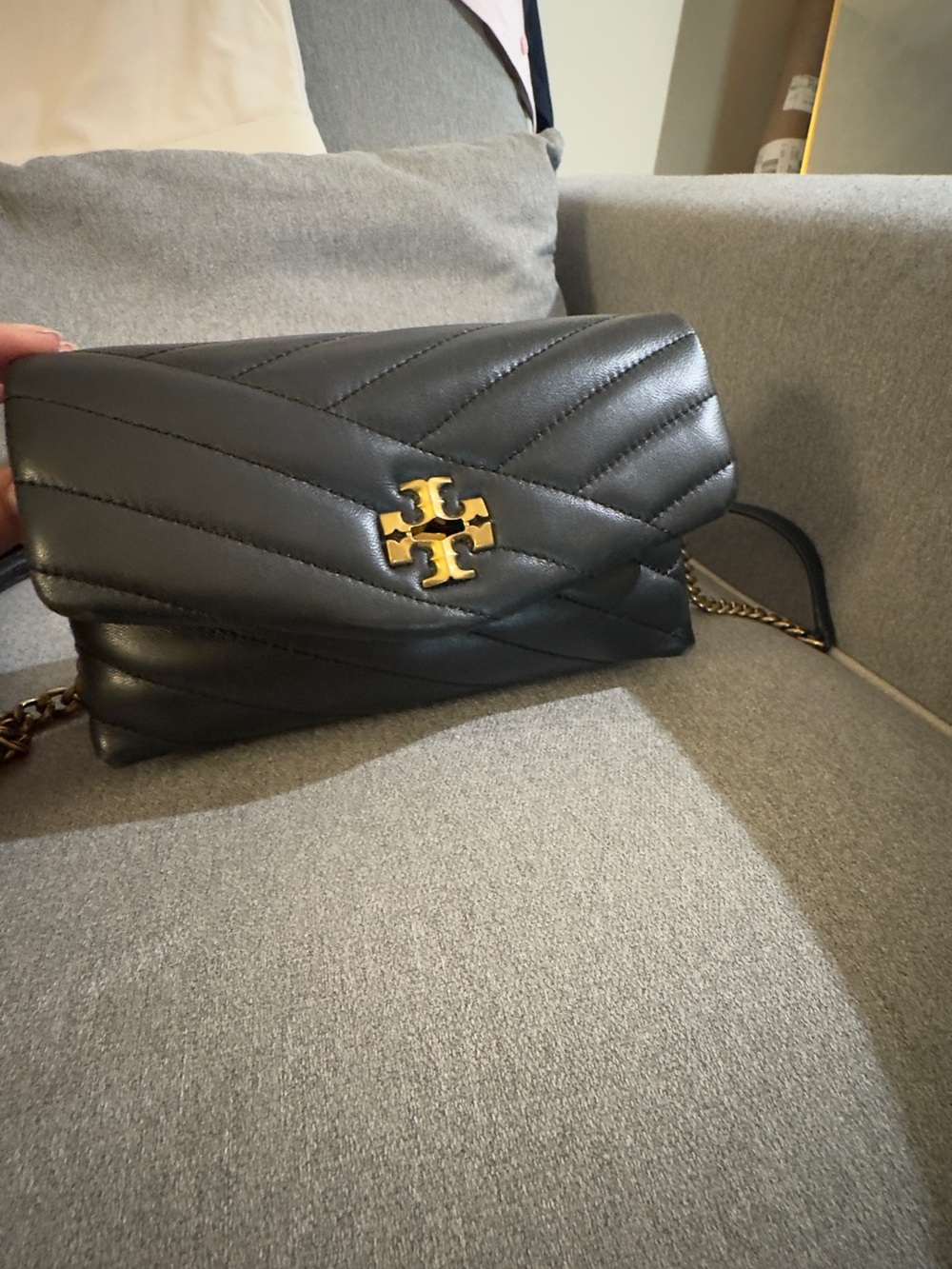 Tory Burch Black Quilted Leather Crossbody with Gold Logo Hardware
